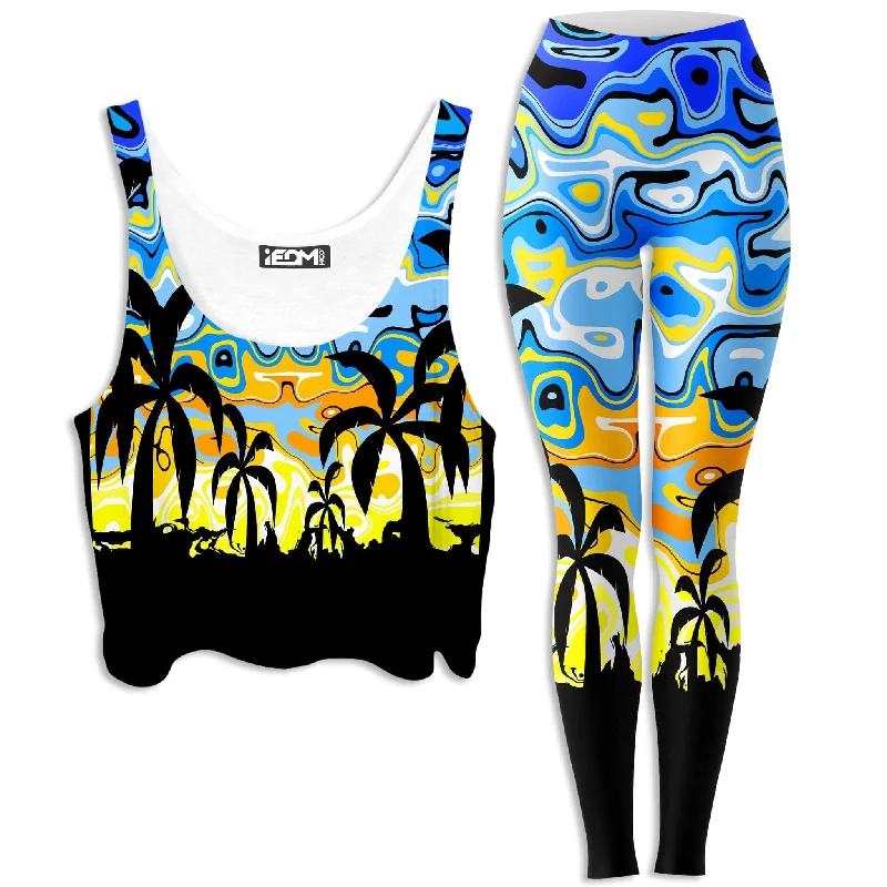 Tropical Night Crop Top and Leggings Combo Embroidered Appliqued Beaded