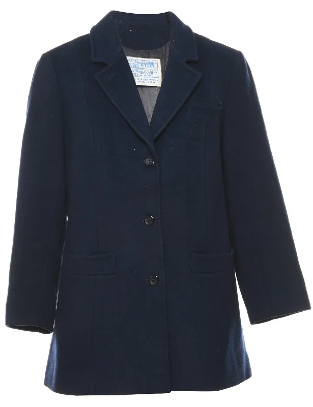 Navy Pendleton Wool Coat - M Lapel Coat Peter Pan Collar Coat Cowl Neck Coat