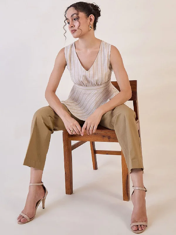 Straight Fit Mid Waist  Trouser - Camel Brown Trousers Hiking Durable