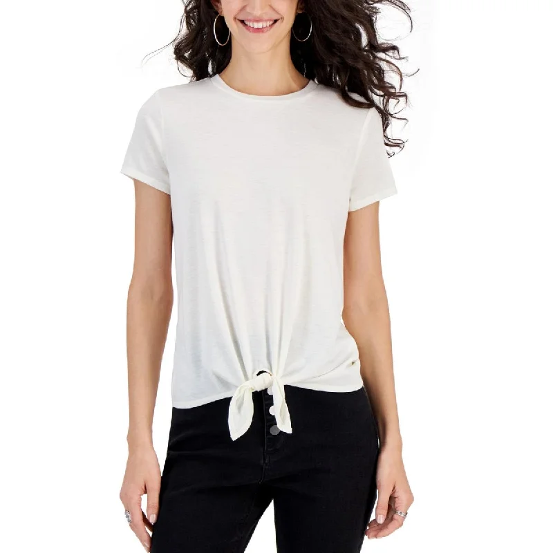 Hippie Rose Womens Front Tie  Pullover Top Cable Knit Chunky
