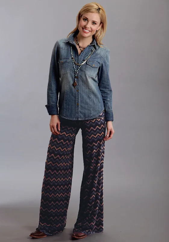 Stetson Womens Chevron Print Brown Rayon/Spandex Trousers Trousers Winter Warm