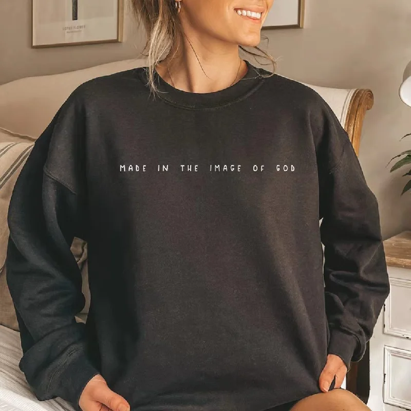 Fashion Women'S "Made In The Image Of God" Letter Print Pullover Crew Neck Long Sleeve Sweater High Neck Pullover