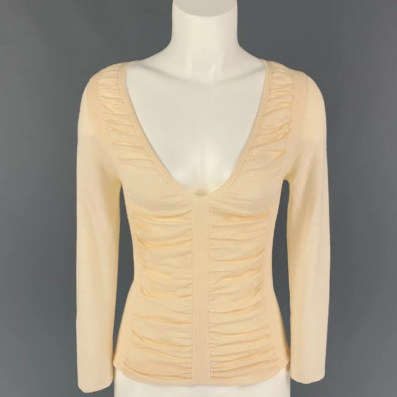 PRADA Size 4 Cream Ruched V-Neck Pullover Leg Sleeve Comfort