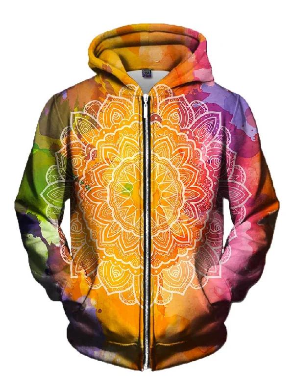 Water Colors Rainbow Mandala Zip-Up Hoodie Hoodie with Snap Buttons Easy Quick