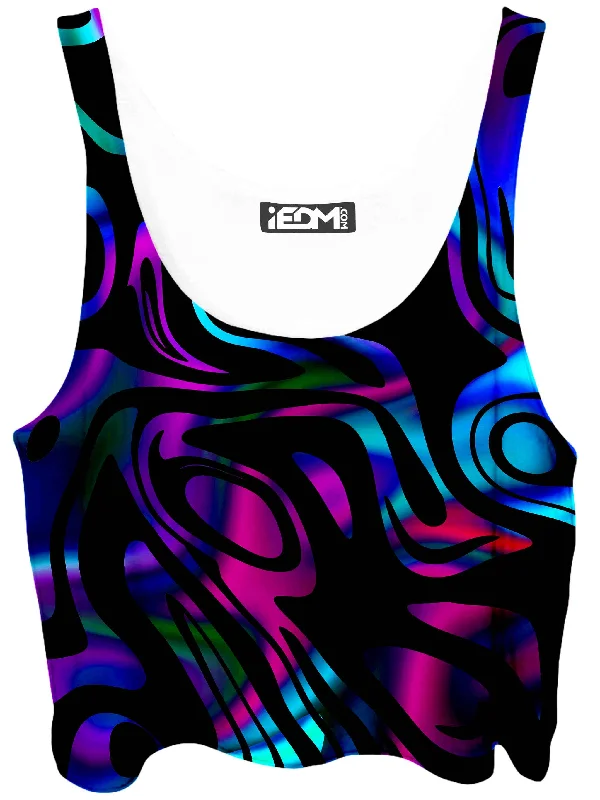 Dynamic Blues Crop Top Satin Blend Silk Blend Wool Blend