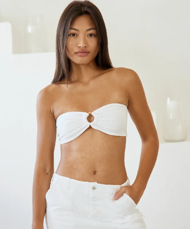 Coco Crop Top- White Wool Fabric Cashmere Fabric Tweed Fabric