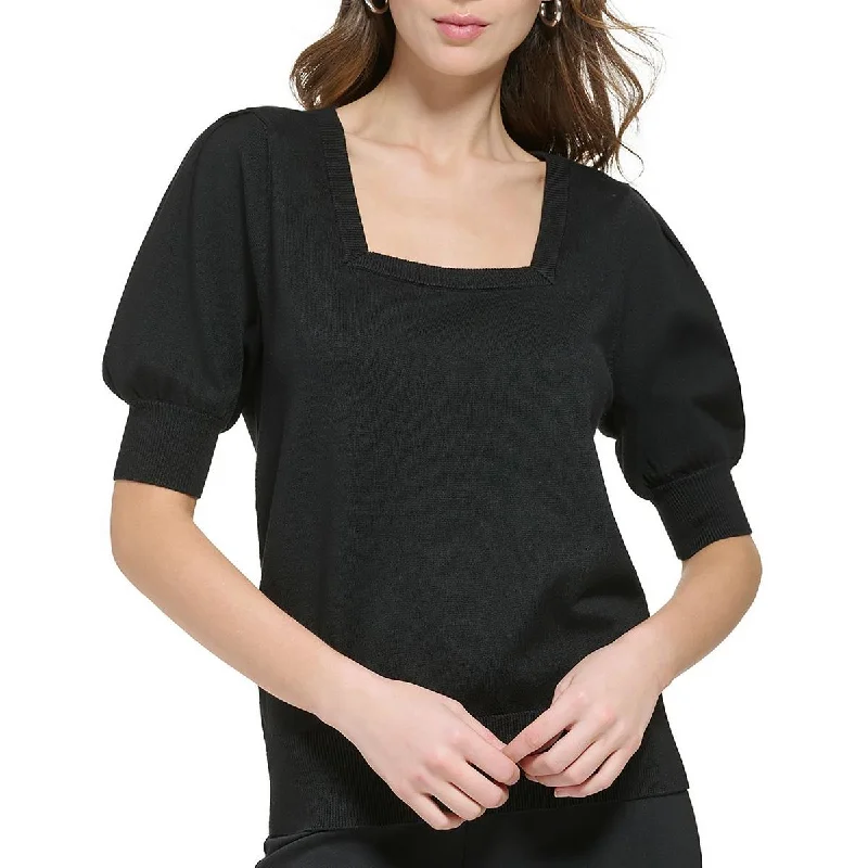 DKNY Womens Ribbed Trim Square Neck Pullover Sweater High Neck Pullover