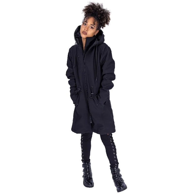 SUNNIVA COAT - BLACK Elasticated Drawstring Belted