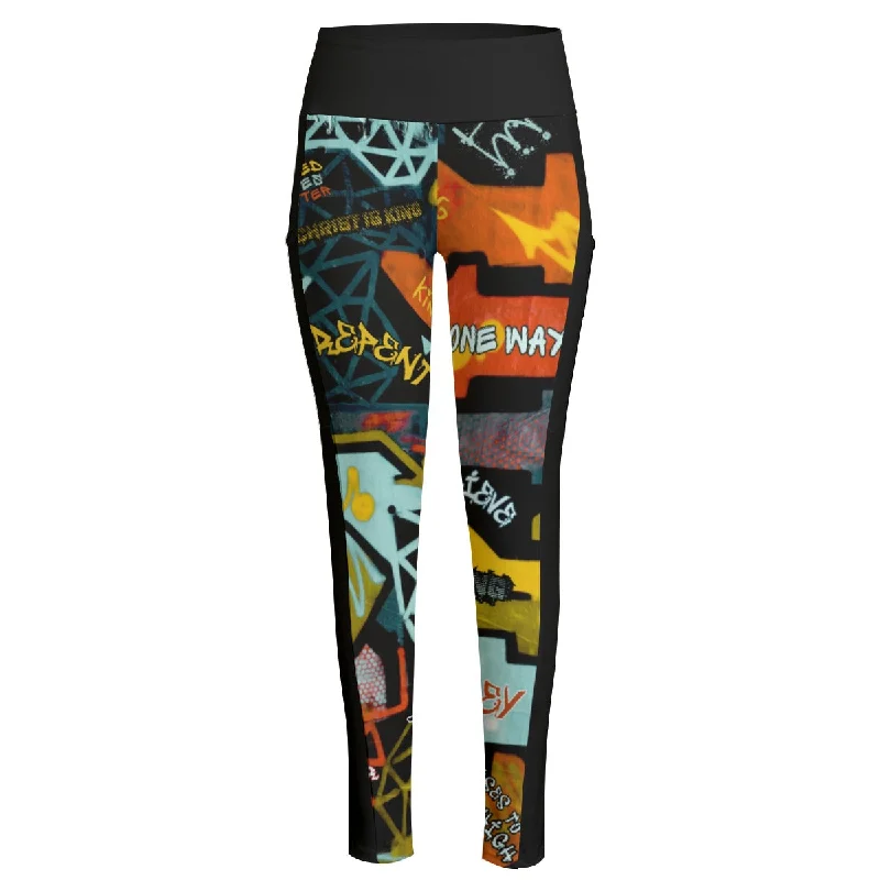 GRAFFITI GOD High Waist Leggings with Side Pocket Cozy Textured Workout Leggings