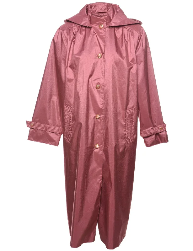 Hooded Pale Pink Classic Trench Coat - L Anorak Windbreaker Fleece