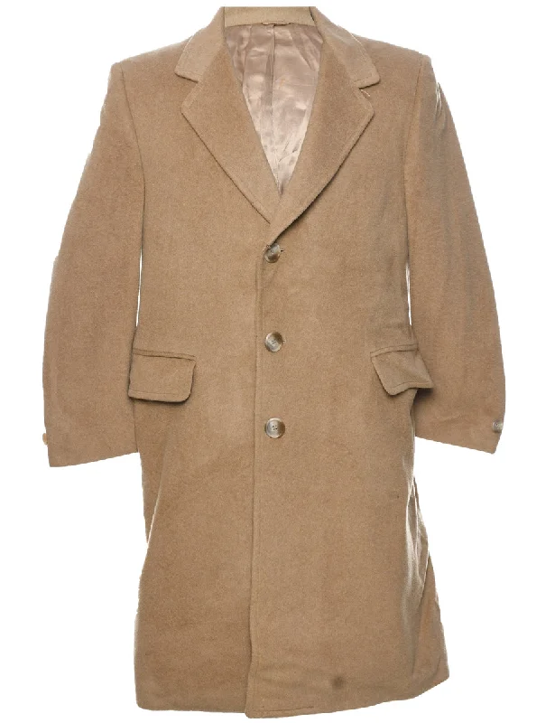 Light Brown Wool Coat - M Hook-and-Loop Buckled Tied