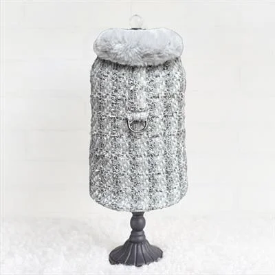 Annabella Dog Coat: Platinum Tweed Herringbone Houndstooth