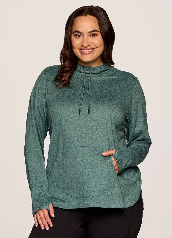 Plus Studio Breathe Super Soft Hoodie Tunic Hoodie with Hem Applique Textured Unique Plus Studio Breathe Super Soft Hoodie Tunic Hoodie with Hem Applique Textured Unique