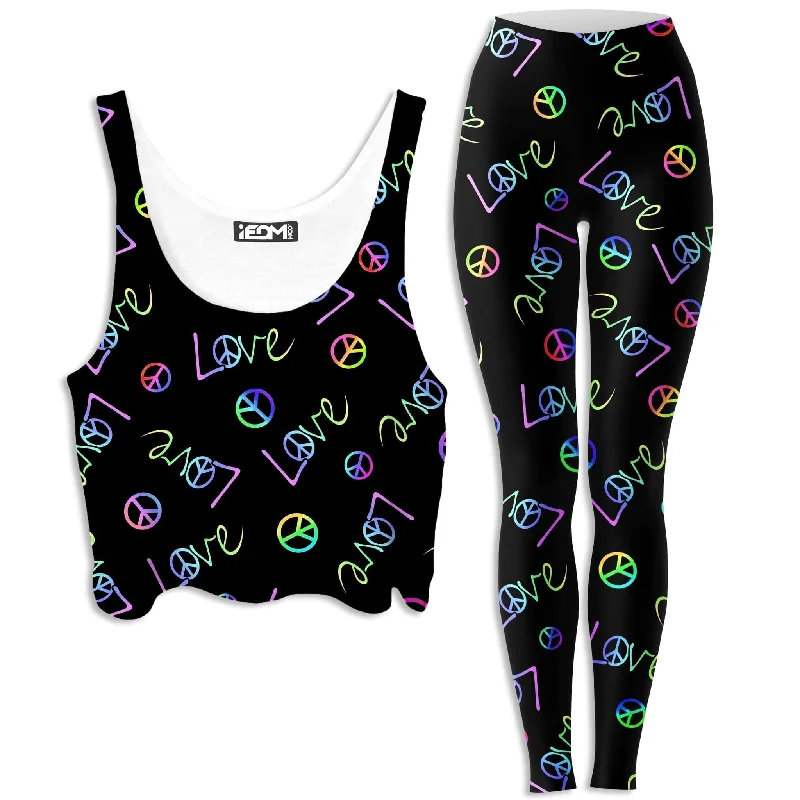 Peace and Love Crop Top and Leggings Combo Solid Print Embellished