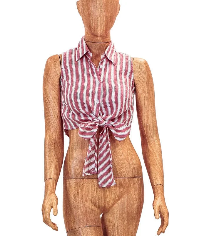 Stripe Tie Front Crop Top Nylon Fabric Polyester Fabric Spandex Fabric