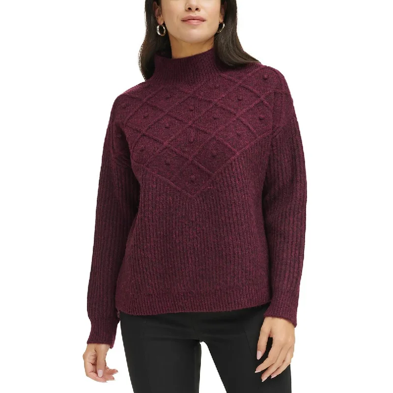 Calvin Klein Womens Popcorn Stitch Mock Neck Pullover Sweater Hooded Pullover Sweater