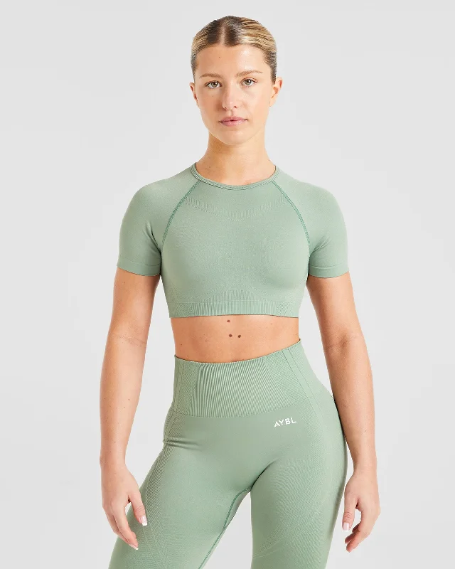 Balance V3 Seamless Crop Top - Grove Green Handmade Hand-knitted Hand-woven