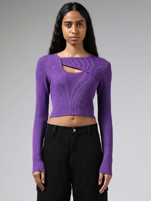 Nuon Violet Cut-Out Detail Crop Top Iron Safe Non-Iron Wrinkle Free