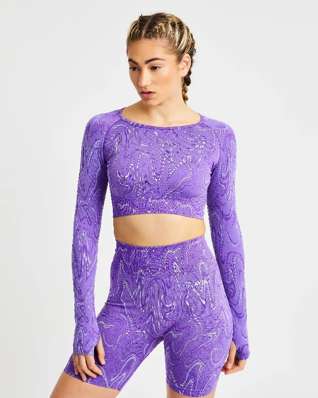 Velocity Seamless Long Sleeve Crop Top - Purple Mesh Blend Leather Blend Suede Blend Velocity Seamless Long Sleeve Crop Top - Purple Mesh Blend Leather Blend Suede Blend