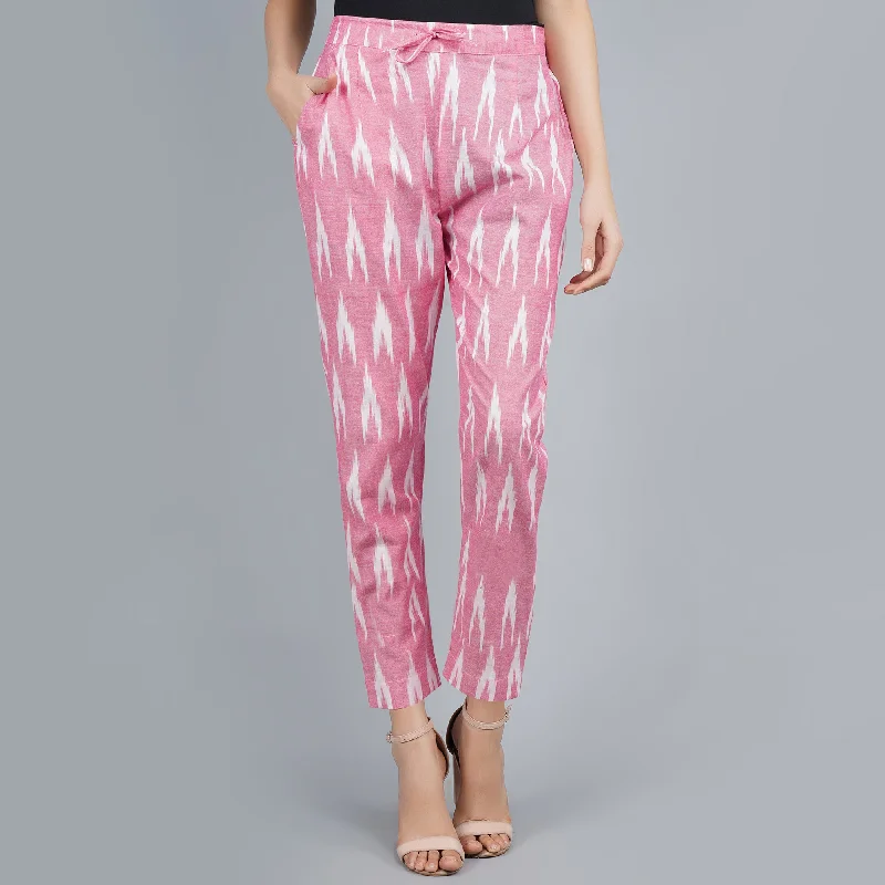 Darzaania Pink Ikat Handloom Cotton Trousers Trousers Spring Floral