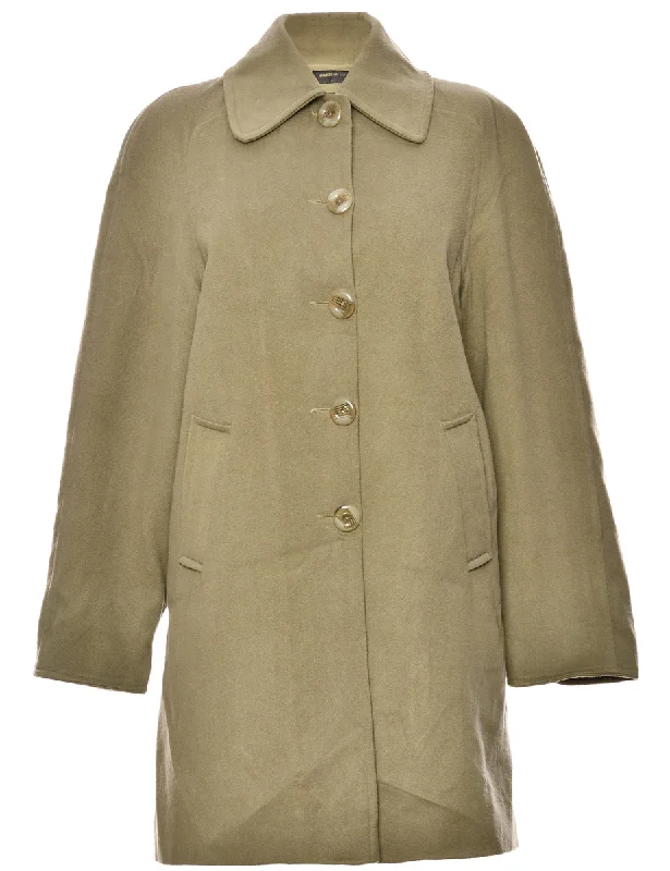 Olive Green Wool Coat - L Crew Neck V-Neck Boat Neck