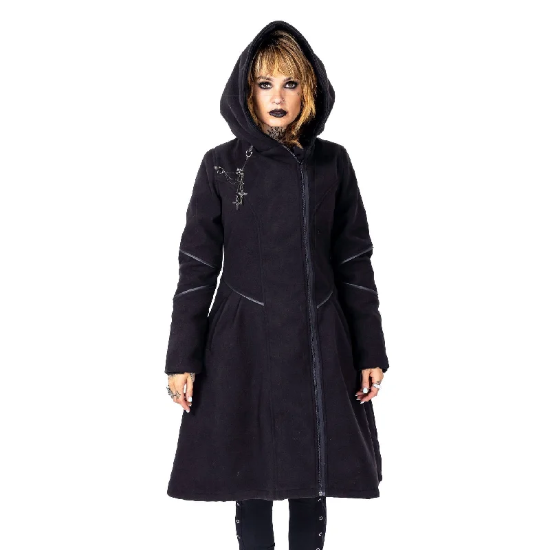 POSSESSION COAT - BLACK Tie-Waist Belted Drawstring