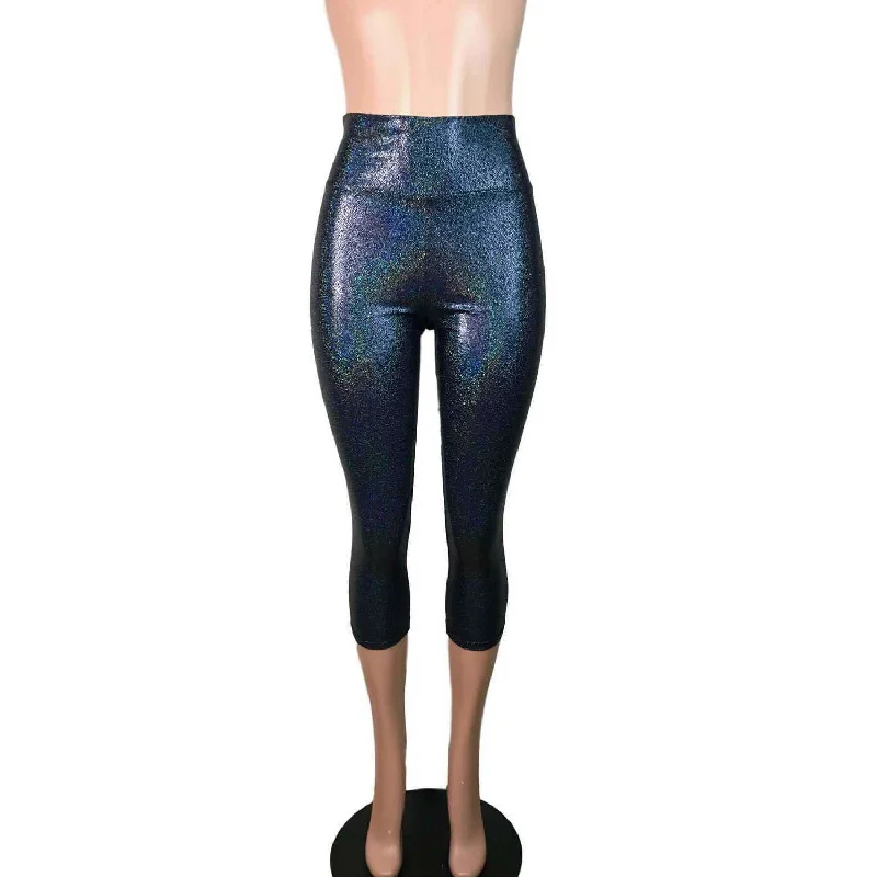 Black Holographic Cropped Capri Leggings Pants Stylish Winter-Ready Leggings