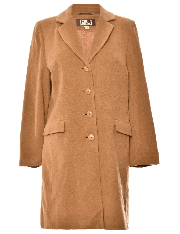 Single-Breasted Brown Classic Wool Coat - L Chenille Brocade Lace