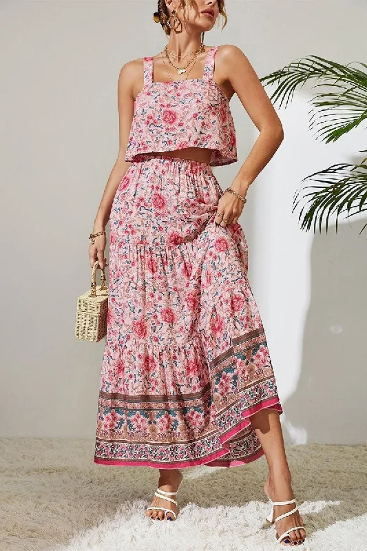 BOHEMIAN LOOSE CROP TOP AND MAXI SKIRT SET Terry Blend Velvet Blend Canvas Blend