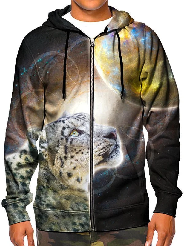 Sky Leopard Zip-Up Hoodie Hoodie with Hem Drawcord Adjustable Customizable