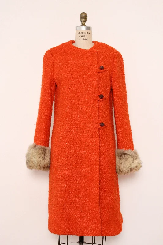 Tangerine Textured Weave Coat S/M Suede Jacket Faux Fur Jacket Puffer Jacket