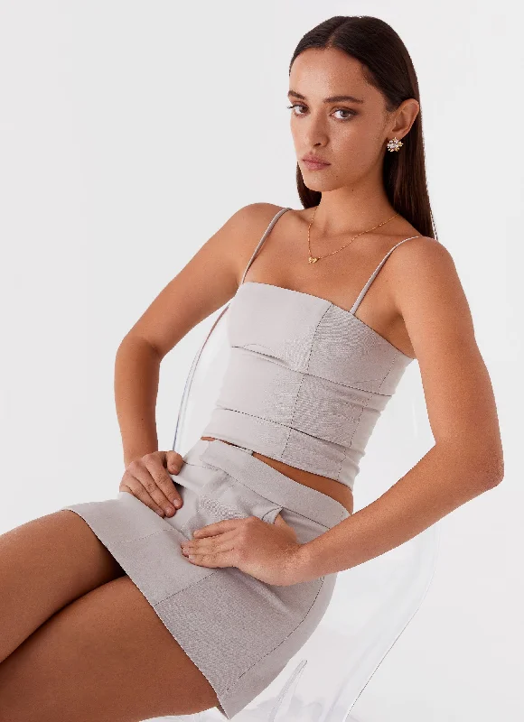 Eliana Crop Top - Grey Silk Blend Satin Velvet