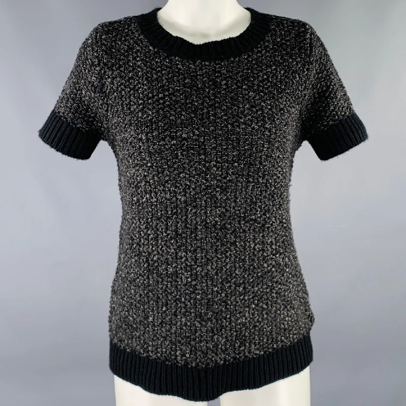 TSE Size S Black Charcoal Wool Blend Short Sleeve Pullover Chenille Soft Sweater