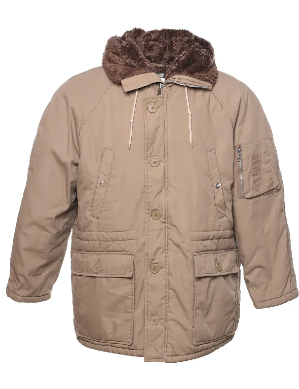 Hooded Beige Coat - L Elasticated Drawstring Belted