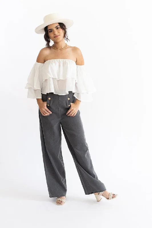 Gray Chambray Flowy Trouser Trousers chic fashionable