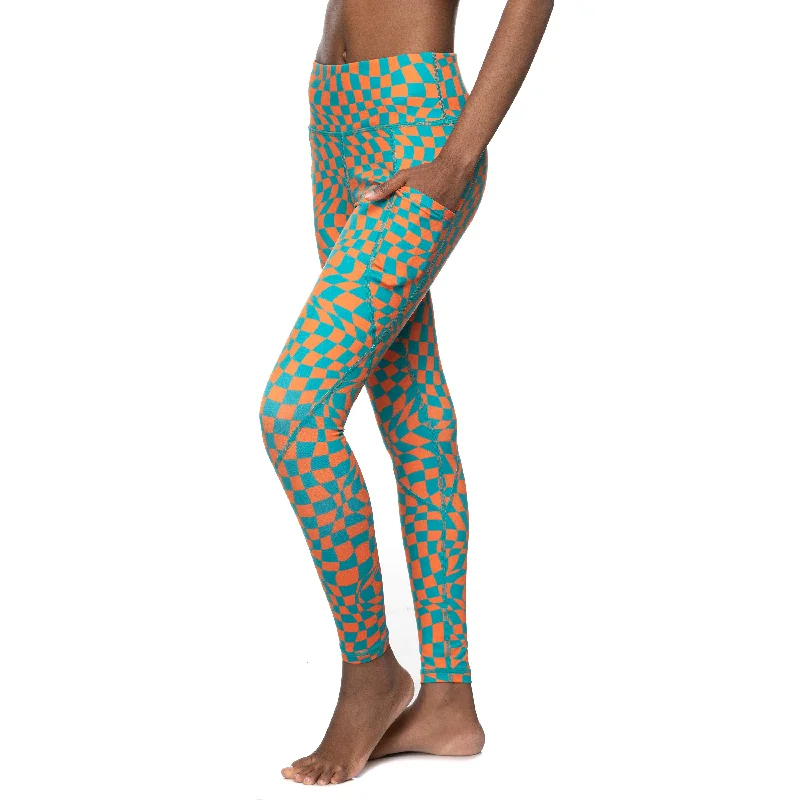 Miami Dolphins ZooZatz Wavy Checkerboard Pocket Leggings - Orange/Aqua Cozy Lounge Pants Leggings Miami Dolphins ZooZatz Wavy Checkerboard Pocket Leggings - Orange/Aqua Cozy Lounge Pants Leggings