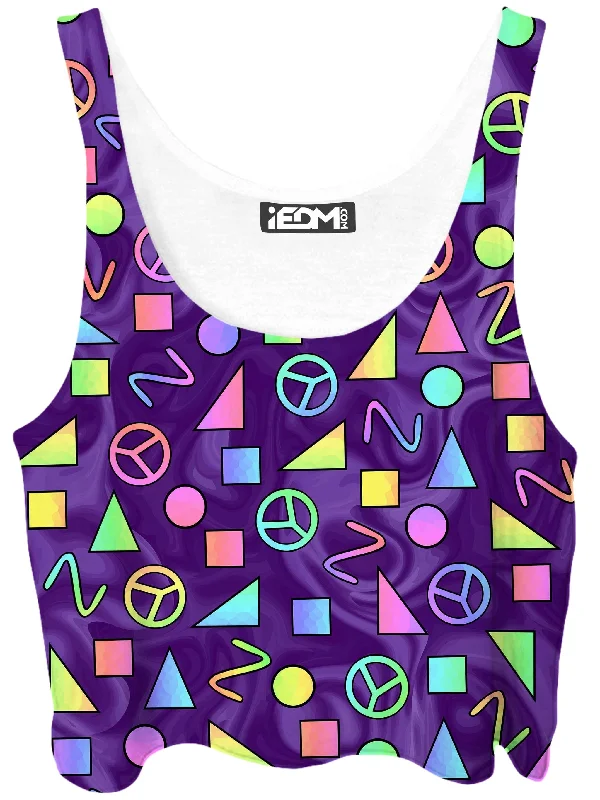 Retro Shapes Peace Symbols Purple Crop Top Polka Dot Checkered Tartan