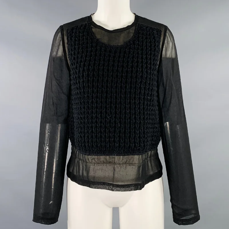 COMME des GARCONS Size S Black Cupro Mixed Fabrics Crew Neck Pullover Crew Neck Wool COMME des GARCONS Size S Black Cupro Mixed Fabrics Crew Neck Pullover Crew Neck Wool