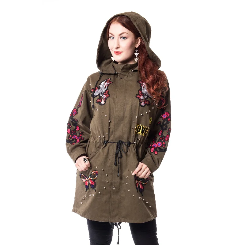 AMORER TOUR COAT - KHAKI Zip Front Button Front Snap Front