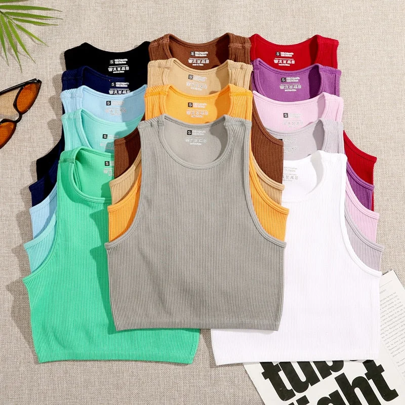 Seamless Rib-Knit Sleeveless Crop Top Terry Blend Velvet Blend Canvas Blend