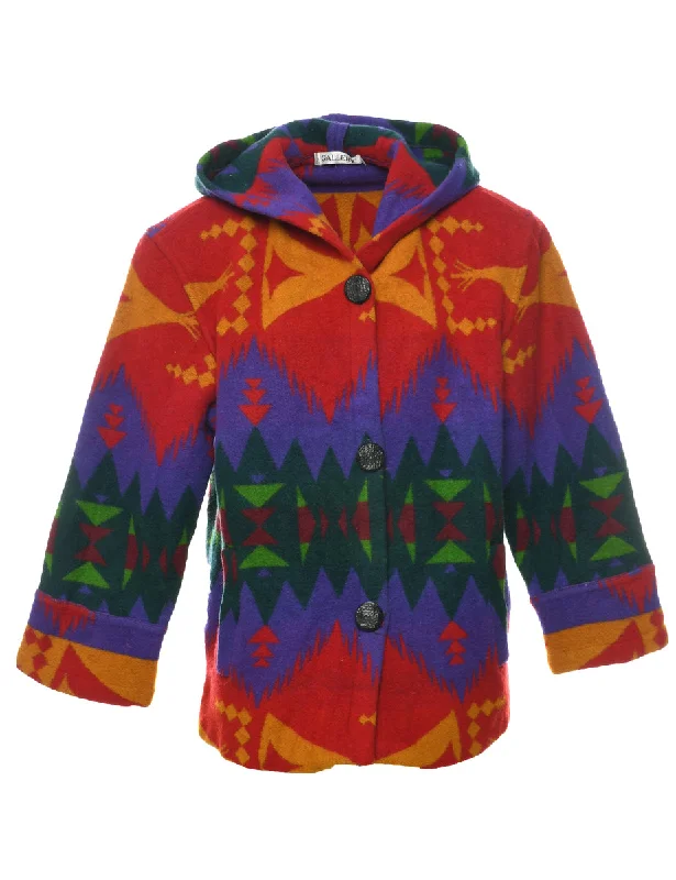 Multi-colour Wool Coat - S Print Jacquard Embroidered