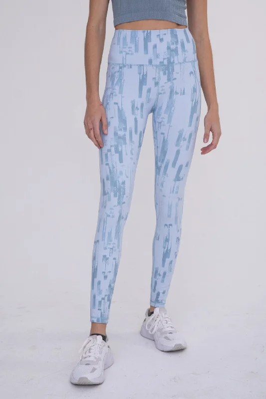 Blue Brush Strokes High-Waist Leggings Stylish Camo Print Leggings