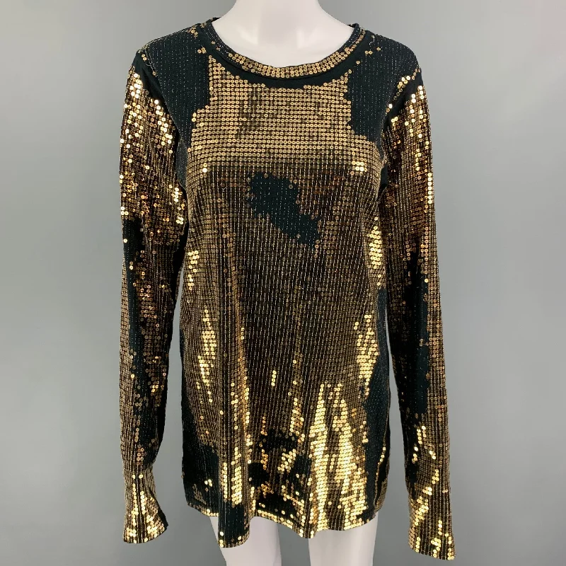 BALMAIN Size M Black Gold Sequined Crew-Neck Pullover High Neck Pullover
