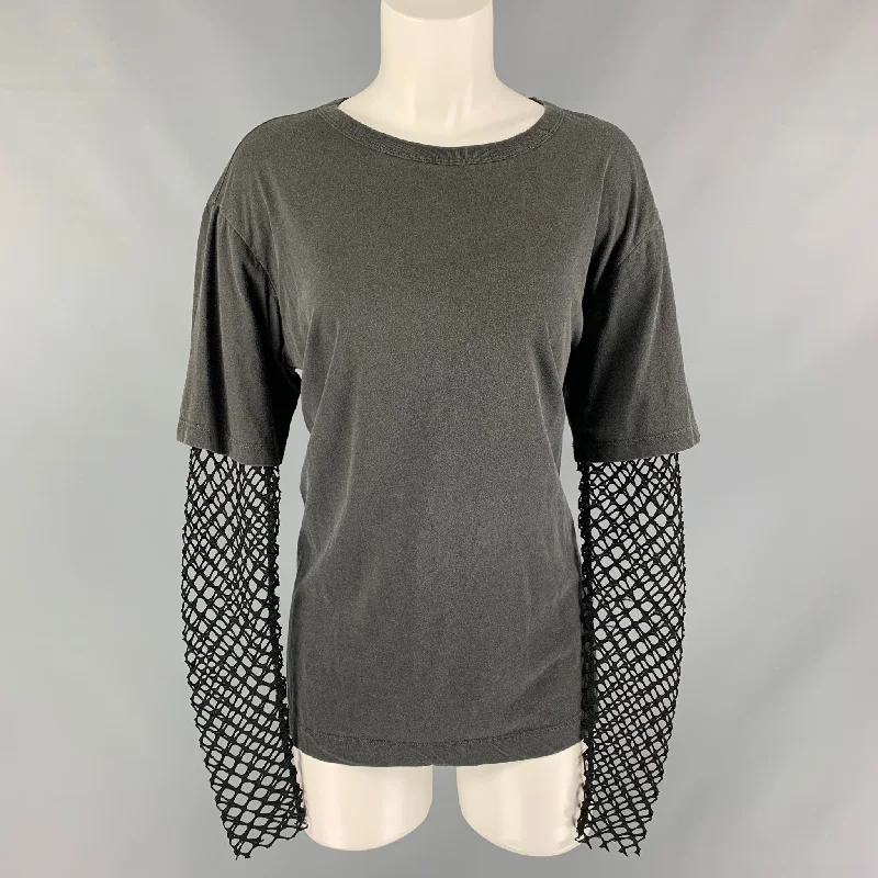 DRIES VAN NOTEN Size S Charcoal Mesh Black Cotton &  Polyester Pullover Wide Sleeve Pullover