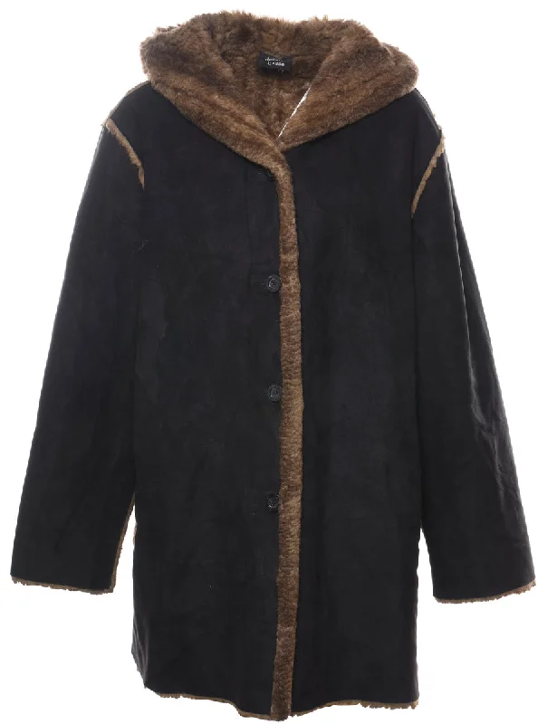 Hooded Black Coat - L Hooded Caped Scarf