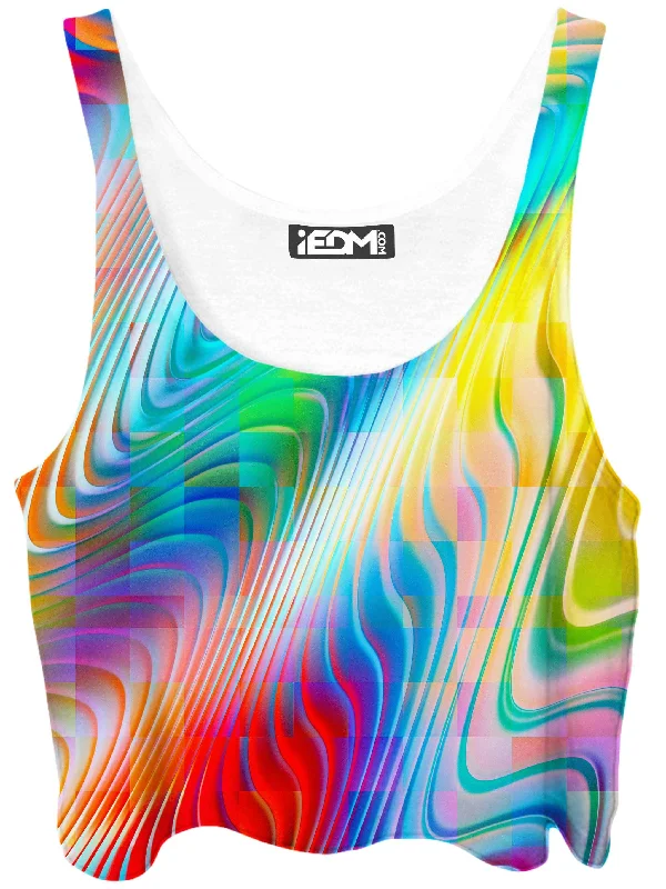 Rainbow Prism Crop Top Elasticated Padded Insulated