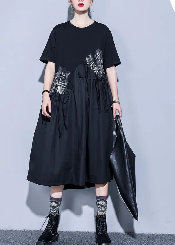 Handmade black Cotton o neck asymmetric Midi summer Dress Chic Off-Shoulder Midi Dress Handmade black Cotton o neck asymmetric Midi summer Dress Chic Off-Shoulder Midi Dress