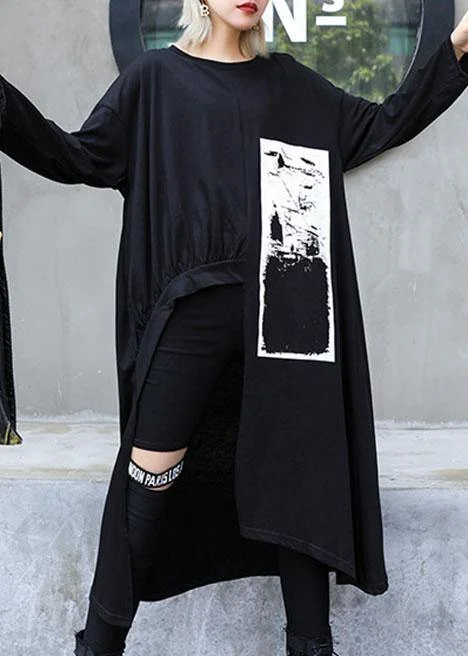 Italian black prints Cotton dress asymmetric Midi fall Dress Trendy Boho Midi Dress