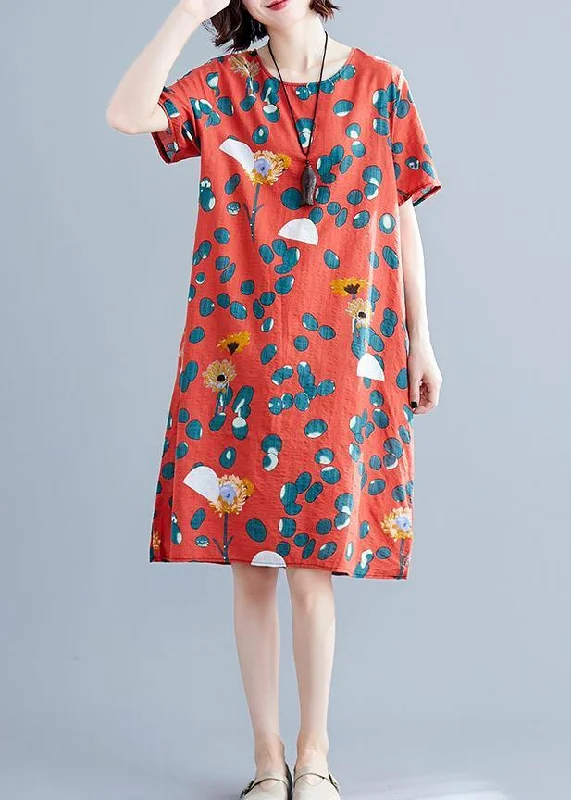 Loose red Chiffon clothes Women o neck Midi summer print Dresses Cozy Knit Midi Dress Loose red Chiffon clothes Women o neck Midi summer print Dresses Cozy Knit Midi Dress