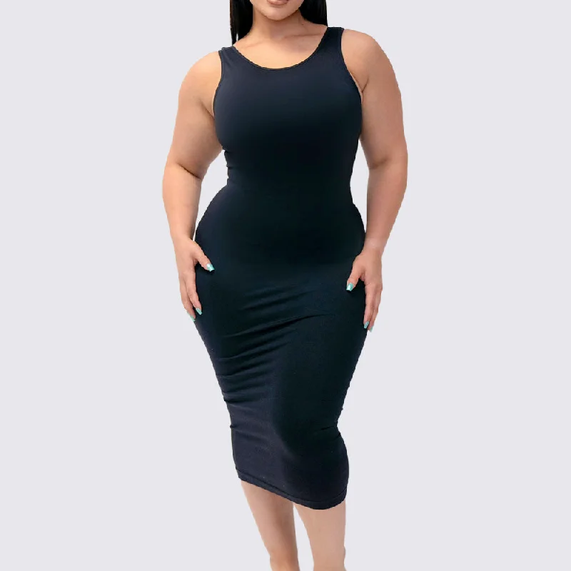 The Shapewear Dress Crew Neck Midi Elegant Floral Skirt Midi Dress